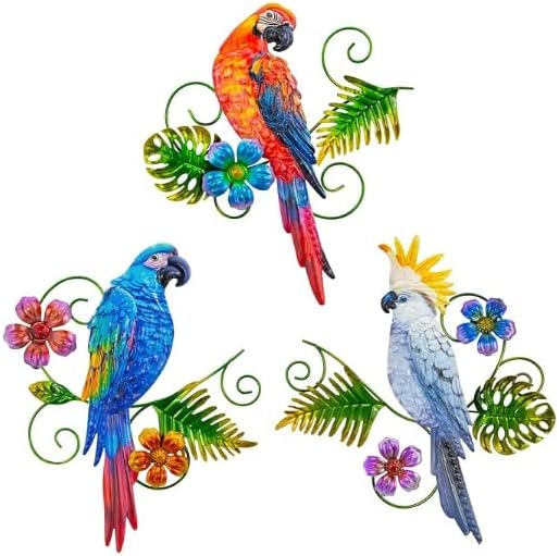 Metal Colorful Parrots Wall Art, 12 Inches Parrot Large Hanging Decorations
