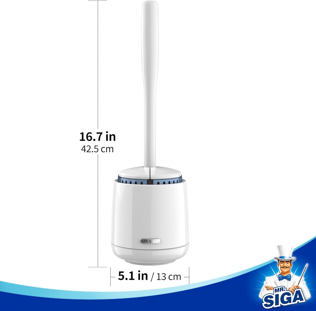 MR.SIGA Toilet Bowl Brush and Holder, Sturdy Long Handle, White, 2 Pack