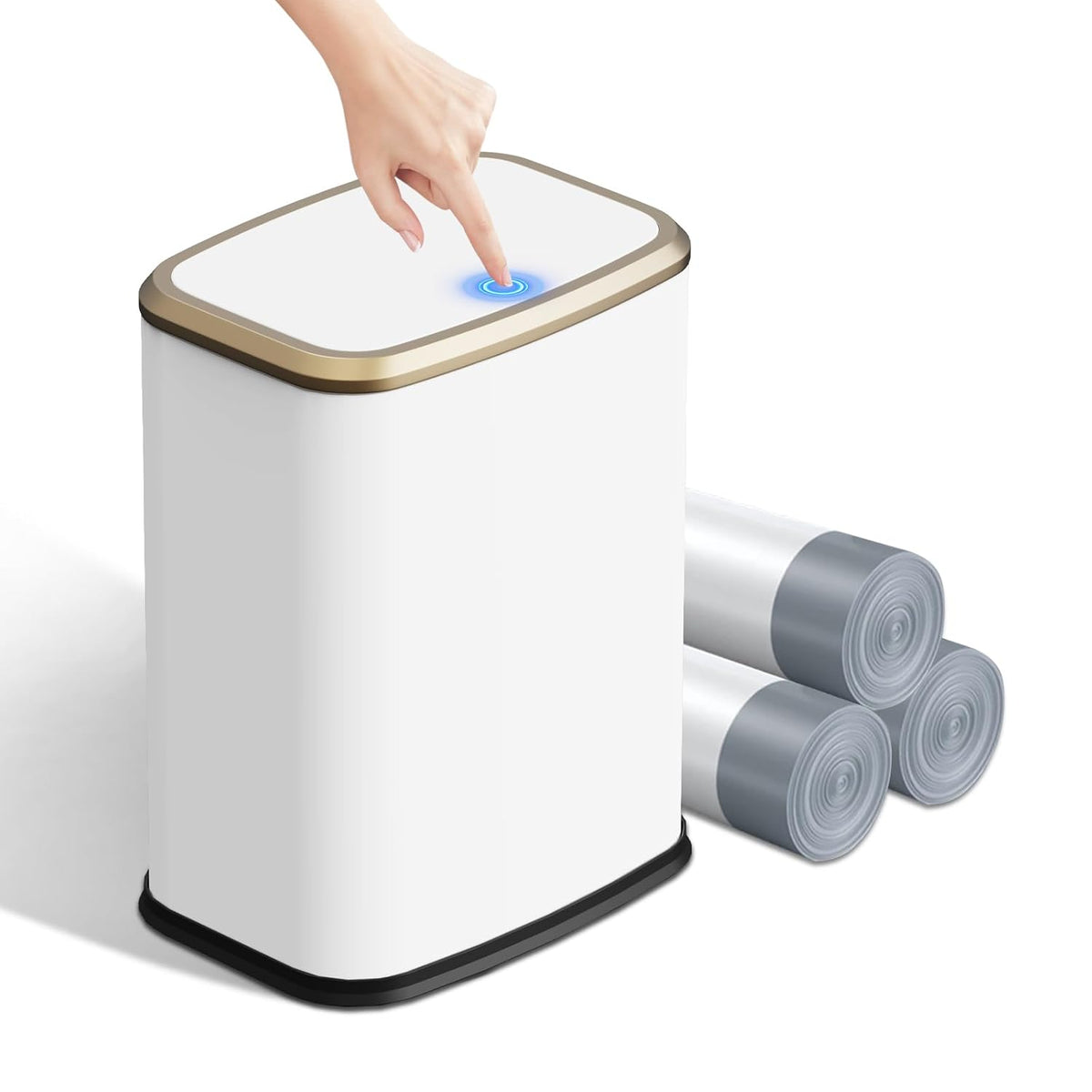 2.1 Gallon Bathroom Trash Can with Lid Press Top, 8 Liter Stainless Steel Garbage Can with Press Type Lid, Slim Trash Bin Waste Basket for Toilet, Office, Bedroom, Living Room (White)