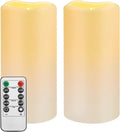 Waterproof Flameless Remote Control Candles 2PACK(D3''*H5.5'')Battery Operated Flickering LED Pillar Candle,plastic with 10-Key 24Hours Timer for Outdoor/Indoor Party Garden Lanterns Porch Ivory