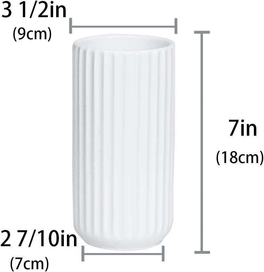 7 Inch White Ceramic Vase - Flower Vase for Table Centerpieces - Modern Home Decor - Gifts for Friends and Family, Christmas, Wedding, Baby Shower