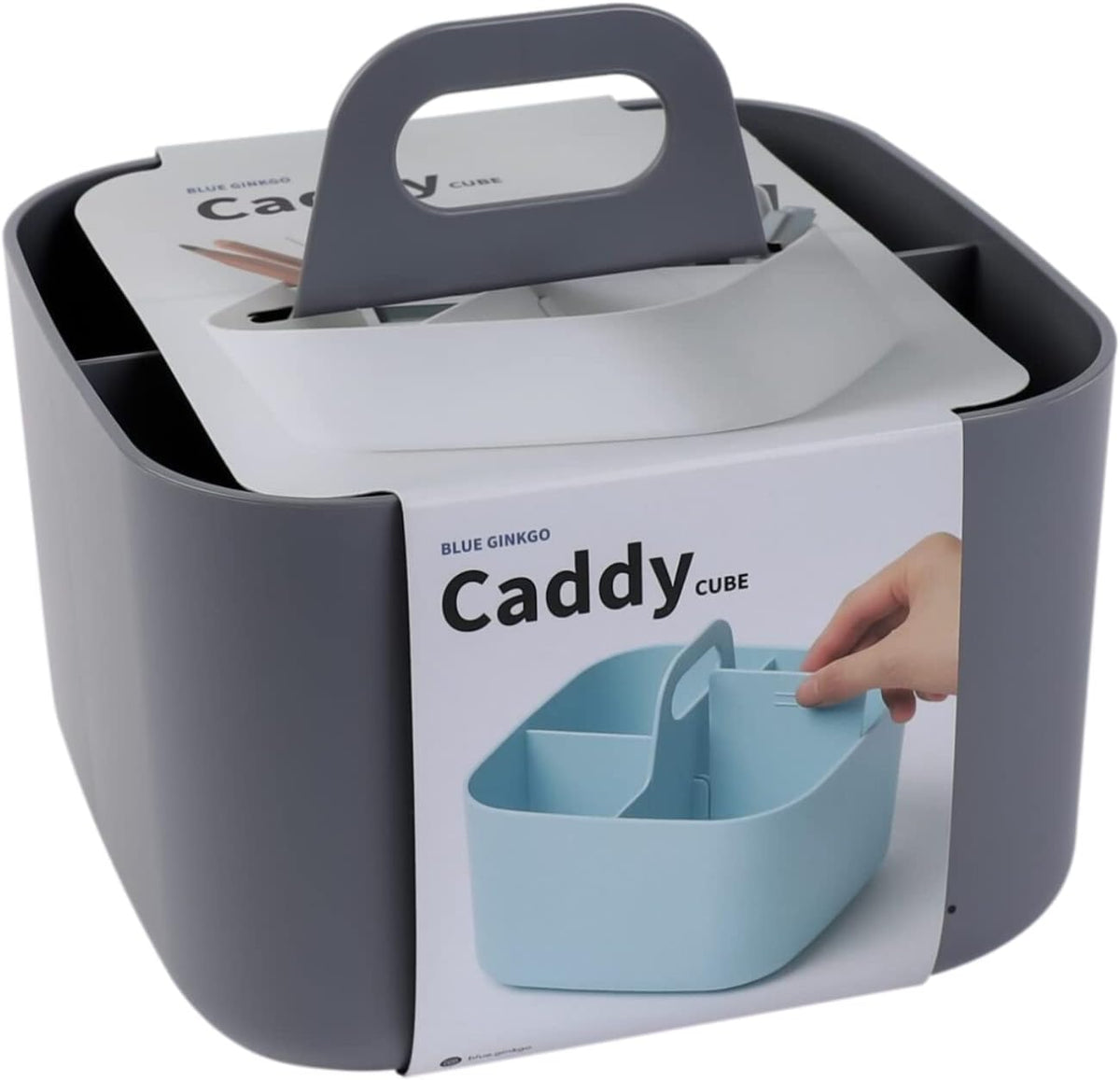 BLUE GINKGO Stackable Organizer Caddy, Square, Dark Grey, Made in Korea