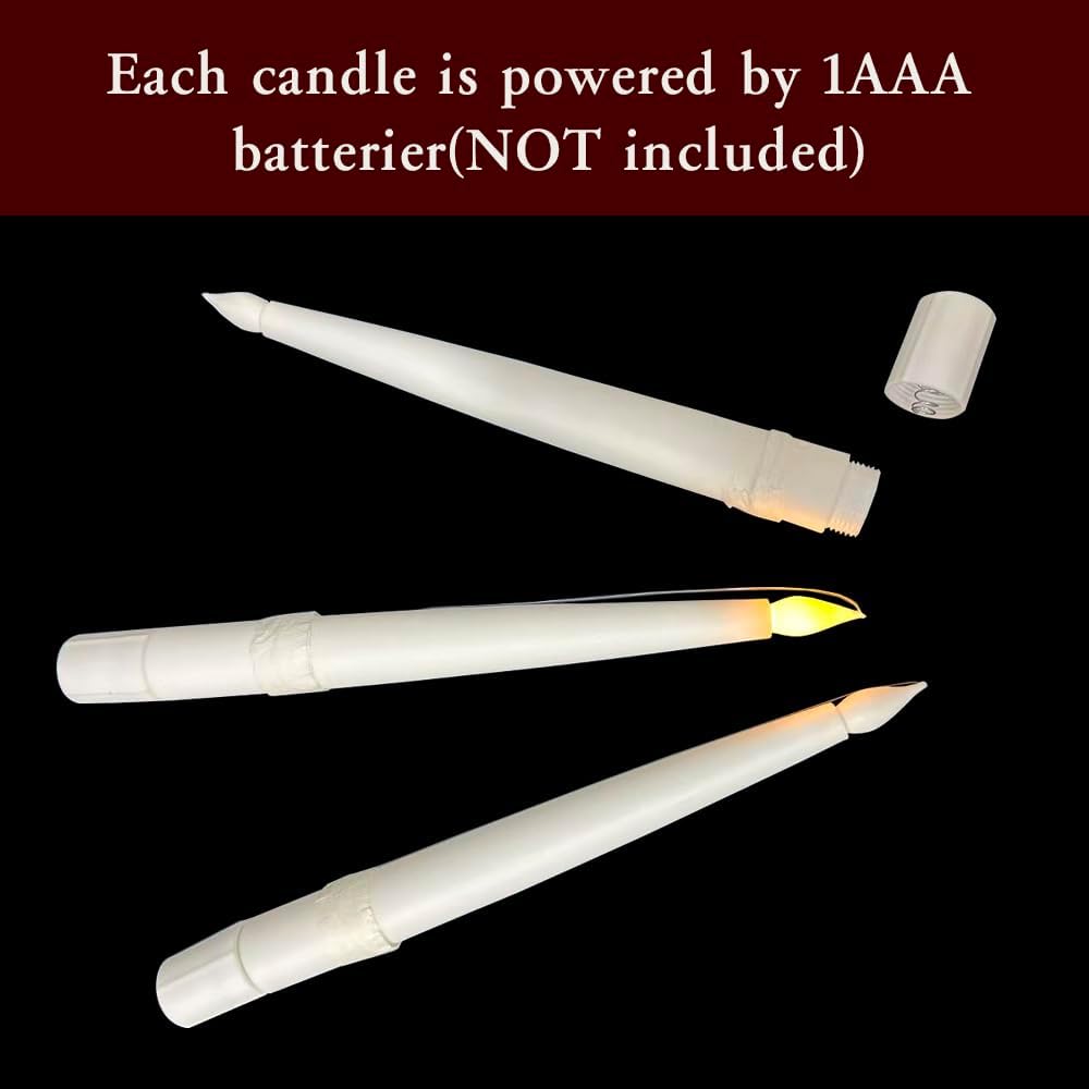 12 Pcs Floating Candles with Wand, LED Flickering Warm Light Magic Deco Candle, Flameless Taper Candles Battery Operated for Halloween Party Decor with Wand Remote Candle Wand Remote