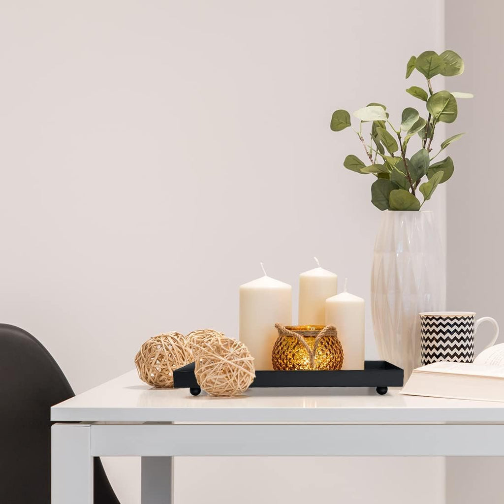 15.5"x5.8" Matte Black Rectangular Metal Tray, Candle & Jewelry Organizer