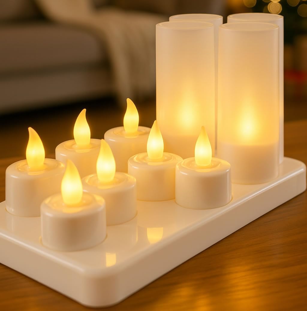 YASENN 12 Pack Rechargeable LED Tealight Candles, Flickering Flameless Tea Lights with Timer, Battery Operated Warm White Color Changing Candles for Holiday Wedding Home Decor