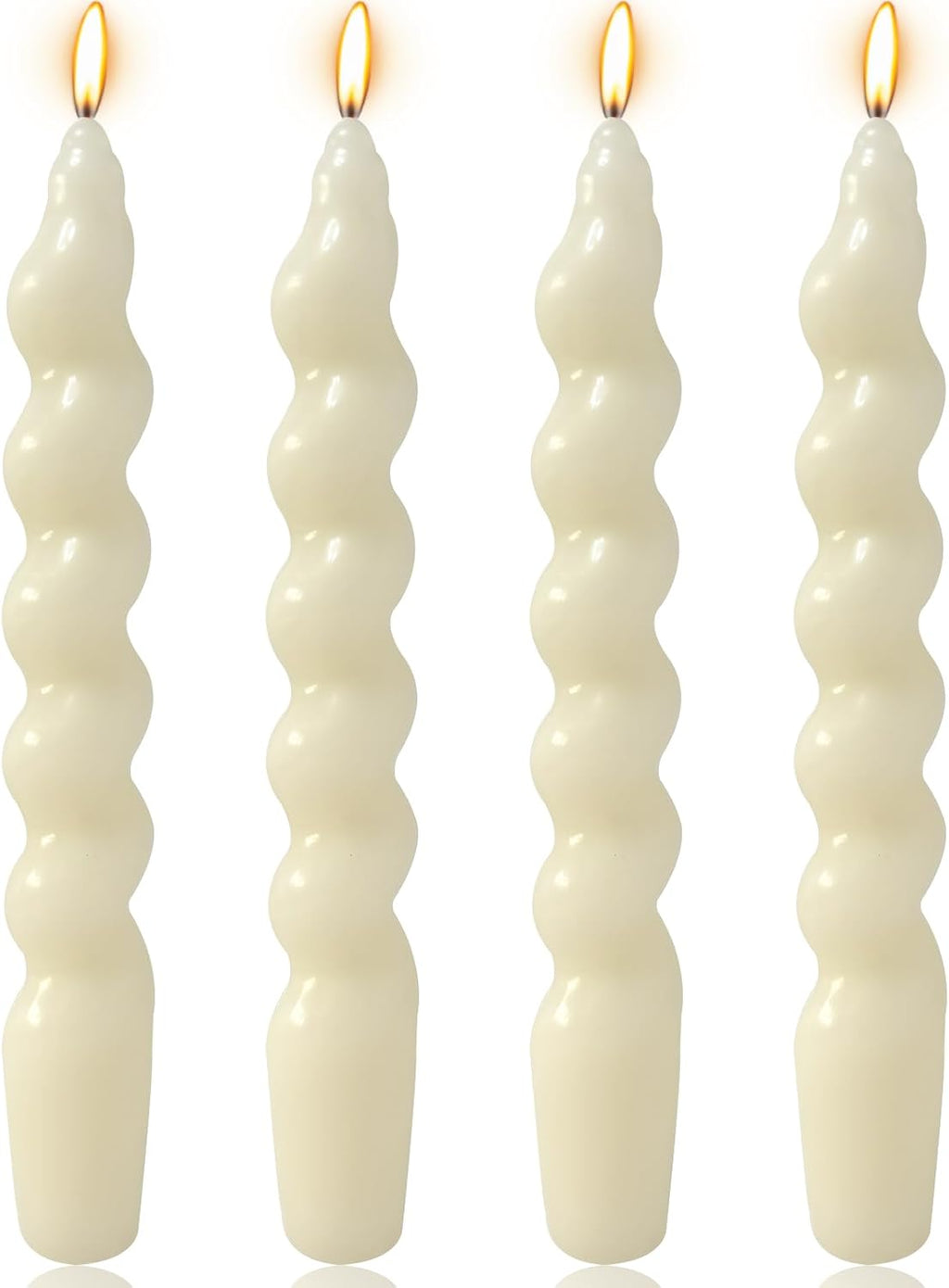 4 Pack 7 Inch Ivory Spiral Taper Candles, Unscented Dripless Fat Twisted Candlesticks for Home Décor Party Wedding and Celebrations