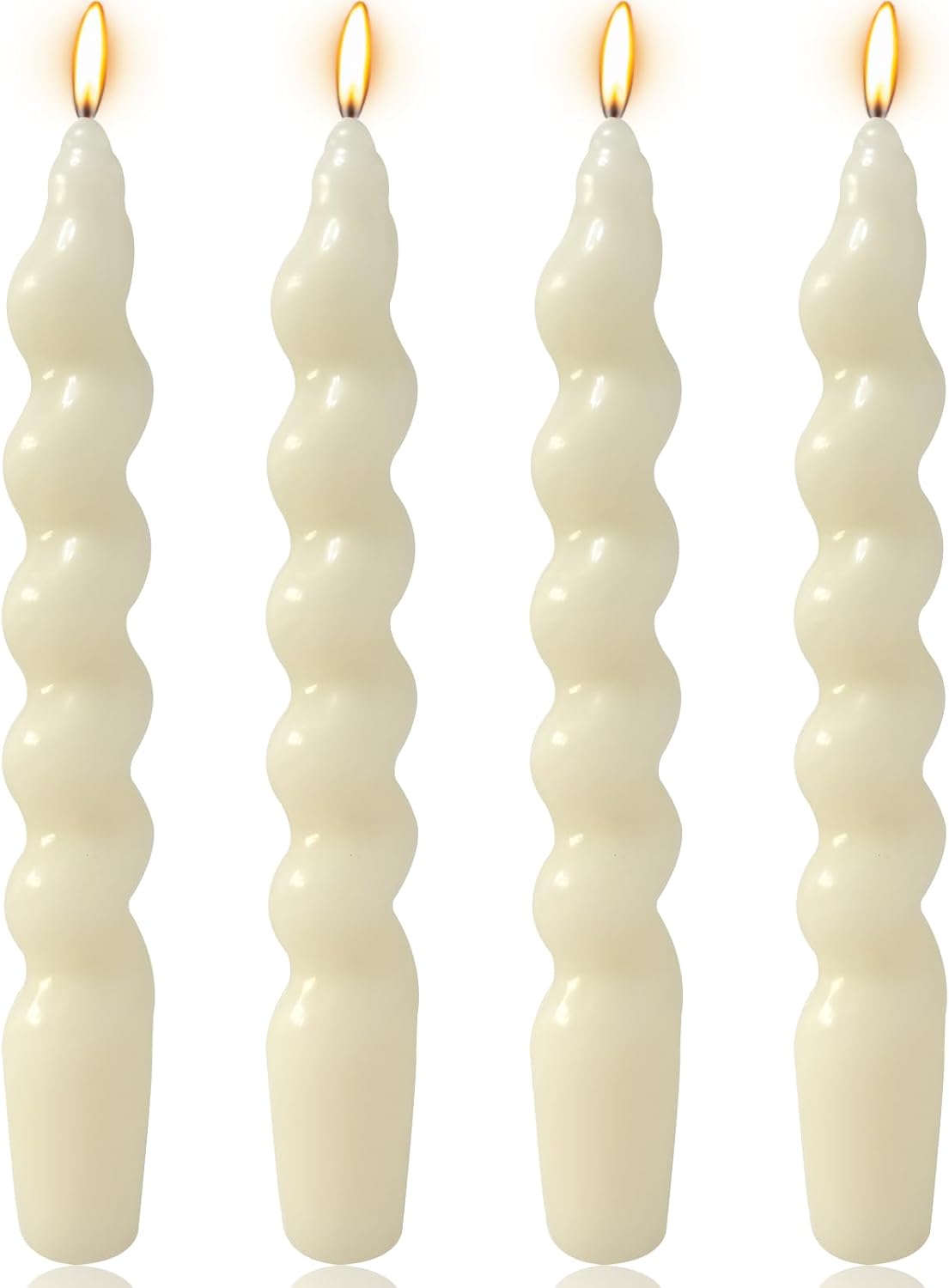 4 Pack 7 Inch Ivory Spiral Taper Candles, Unscented Dripless Fat Twisted Candlesticks for Home Décor Party Wedding and Celebrations
