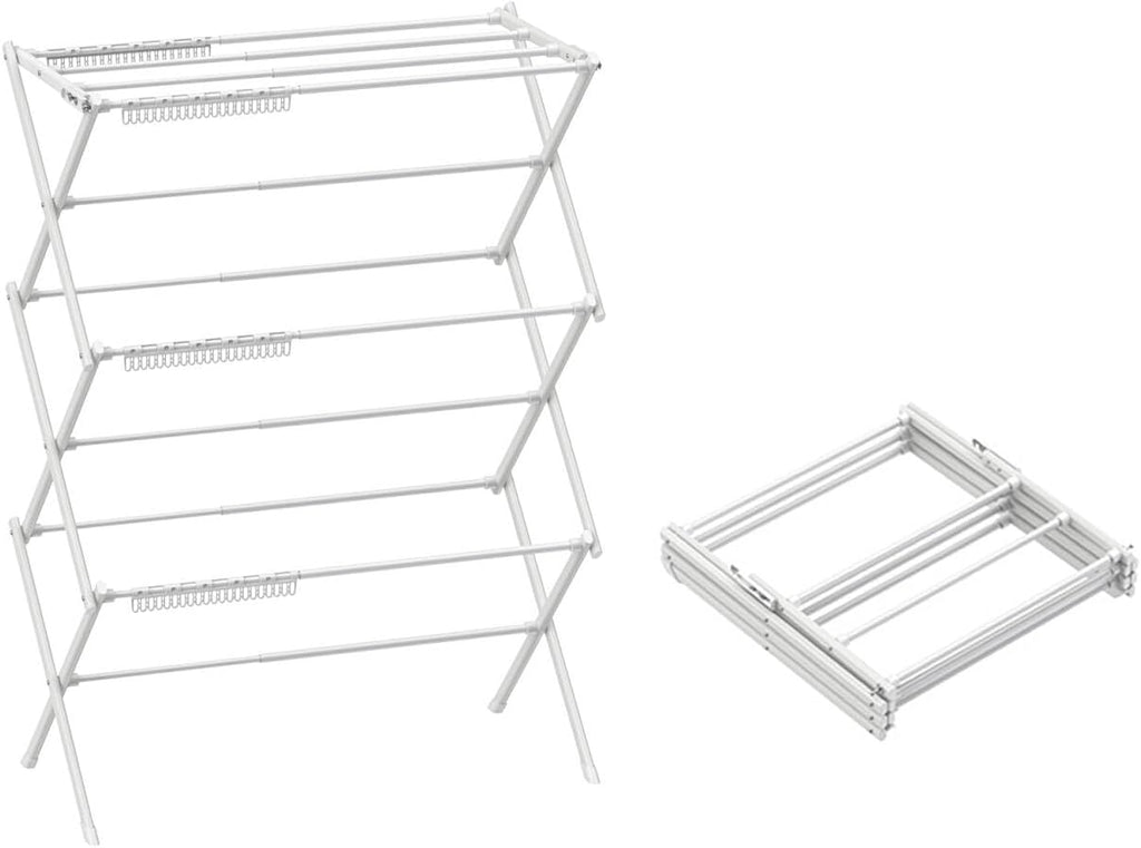 3 Tier Clothes Drying Rack, Foldable Drying Rack Clothing, 40" x 28.8" x 14.2",Indoor & Outdoor Laundry Drying Rack,Space-Saving, Collapsible & Portable, Pure White