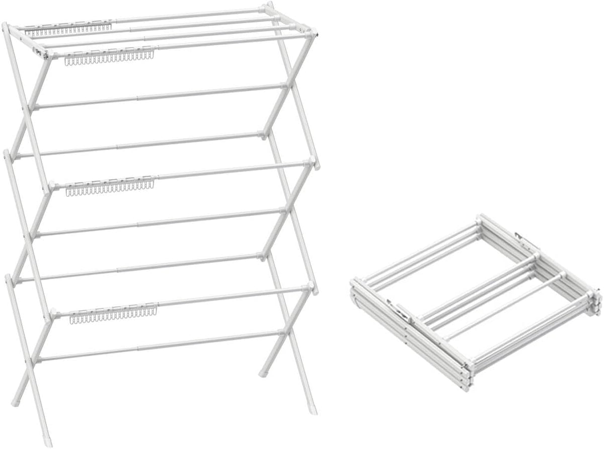 3 Tier Clothes Drying Rack, Foldable Drying Rack Clothing, 40" x 28.8" x 14.2",Indoor & Outdoor Laundry Drying Rack,Space-Saving, Collapsible & Portable, Pure White
