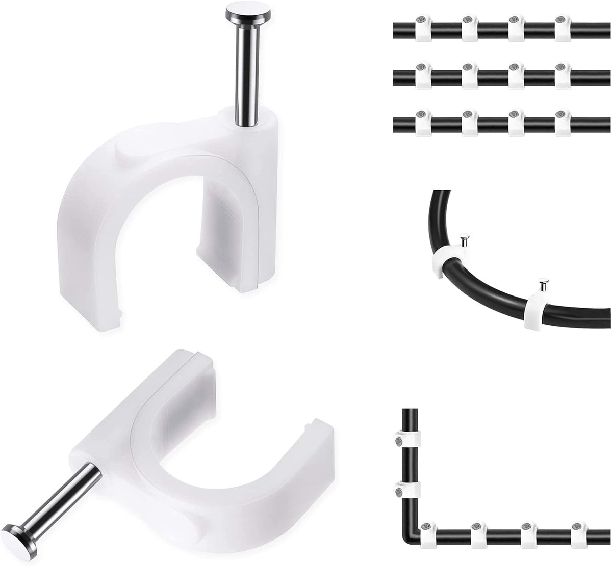 Abnii Cable Nails Clips, 100 Pcs, 8mm, Wire Wall Clips, White