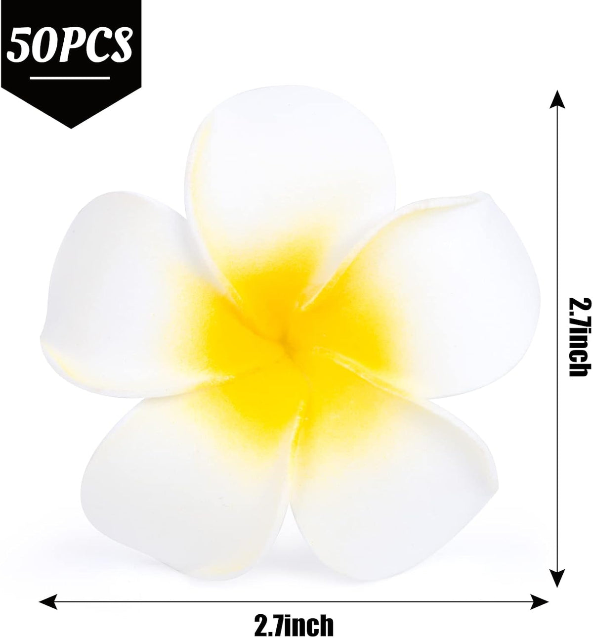 SALLYFASHION 50PCS Plumeria Foam Flower Heads, 2.7 Inch Hawaiian Flowers