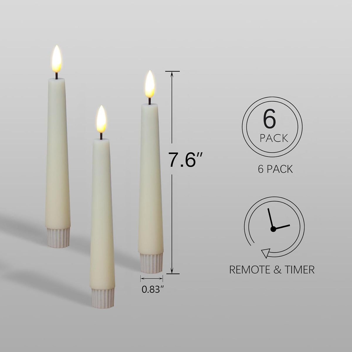 Eywamage Short Ivory Flameless Taper Candles with Remote Set of 6