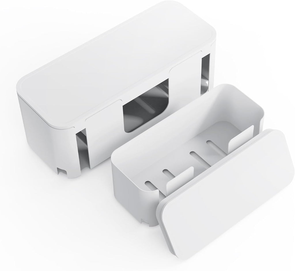 Cord Organizer Box, Cable Hider for Power Strips, Surge Protector, Extension Cord and Wire Management, Cable Management Box (2PCS/Large and Medium Size/White)