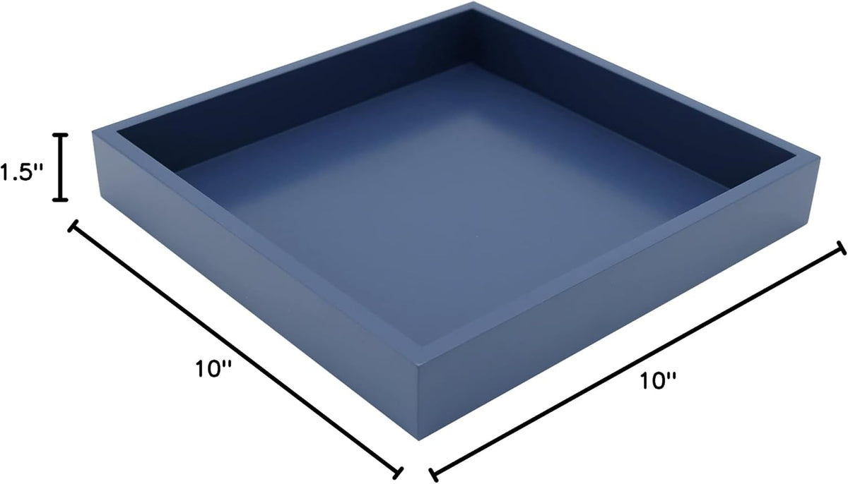 10"x10" Small Square Wood Decorative Tray for Office, Ottoman, Bathroom, Entry, Remote Controls, Countertop Organizer, Candle Tray - Twilight Blue