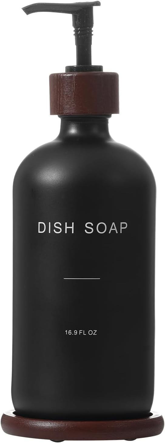 Glass Dish Soap Dispenser with Pump, Black