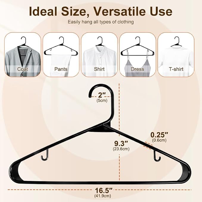 HOUSE DAY Black Plastic Hangers 200 Pack, Slim Space-Saving Clothes Hangers