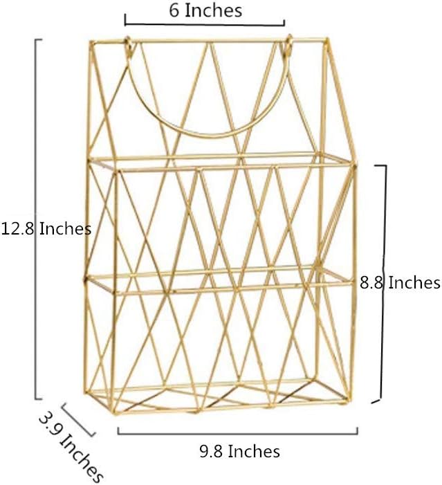 Magazine Rack with Handle, Letter Rack Newspaper Holder File Oragnizer Wall Mounted Decorative Storage Basket, Metal Organiser for Office Living Room Bedroom, Gold