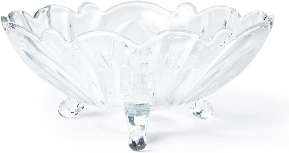 MIMMU Glass Fruit Bowl 9" Wavy Edge Pedestal Serving Bowl Kitchen Decor