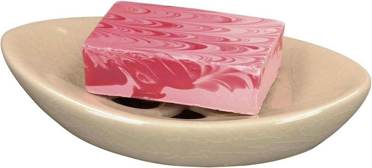 Ceramic Soap Dish with Self Draining Tray for Bar Soap, Bathroom, Kitchen (Ivory No.1)