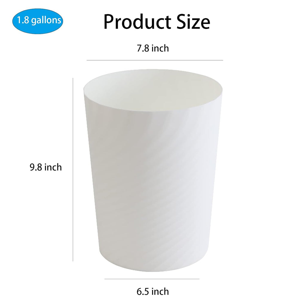 UUJOLY Plastic Small Trash Can Wastebasket, Garbage Container Basket for Bathrooms, Laundry Room, Kitchens, Offices, Kids Rooms, Dorms, (White, 1.8 Gallon) (Pack of 4)