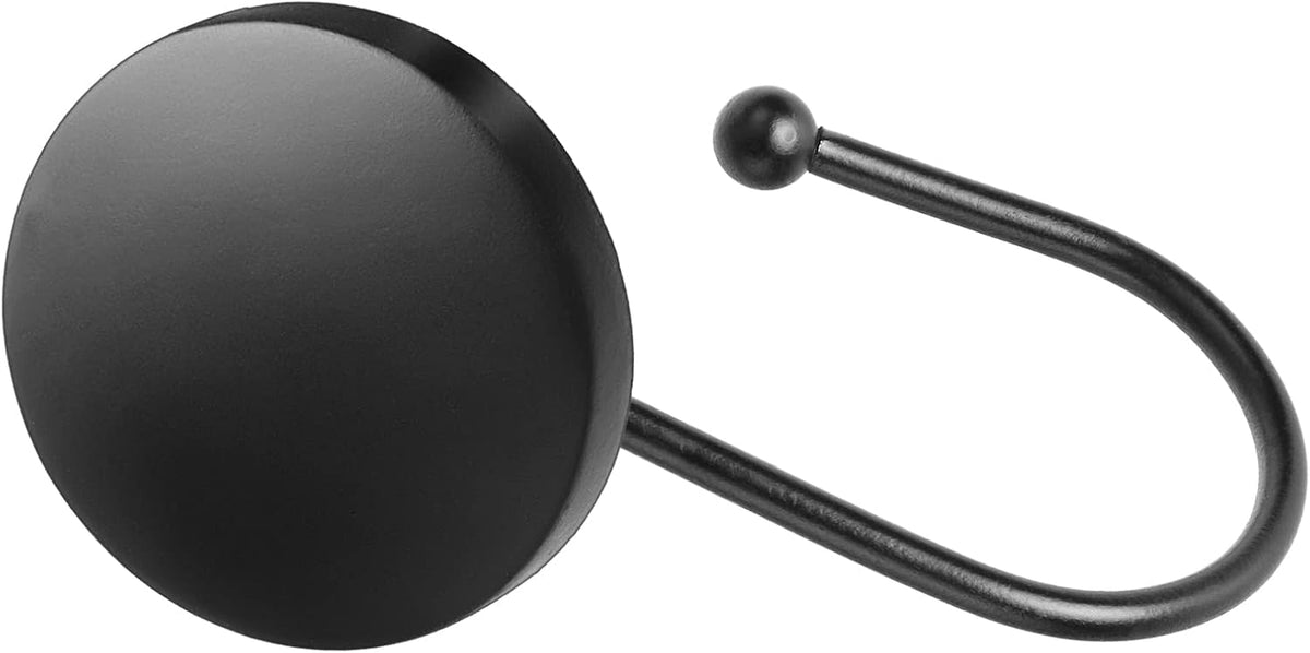 Round Button Resin Shower Curtain Hooks Set of 12 Decorative Shower Curtain Hangers for Bathroom Classic Farmhouse Style Simple Modern Elegant Matte Black