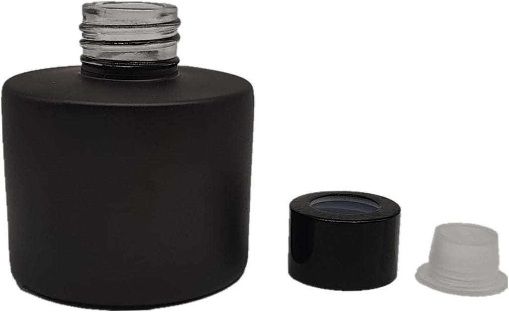 4PCS Reed Diffuser Bottle, Empty Matte Black Glass Jar with Black Sticks,Fragrance Replacement Container 100ml(4, Round)