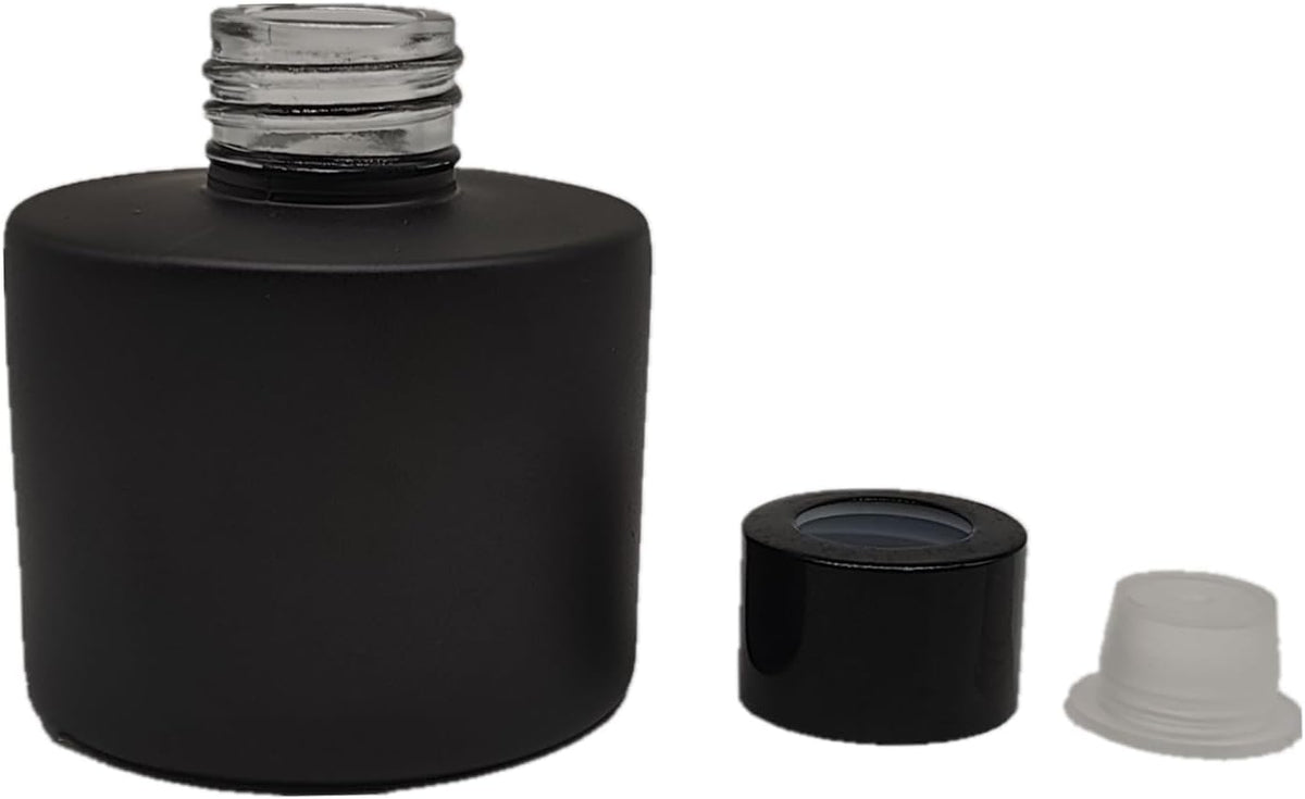 4PCS Reed Diffuser Bottle, Empty Matte Black Glass Jar with Black Sticks,Fragrance Replacement Container 100ml(4, Round)