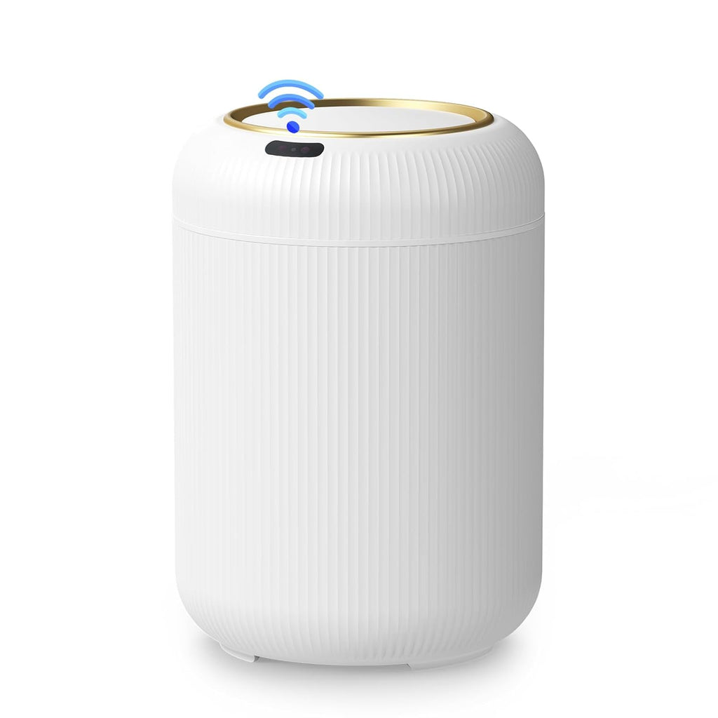 Automatic Motion Sensor Bathroom Trash Can with Lid,White and Gold