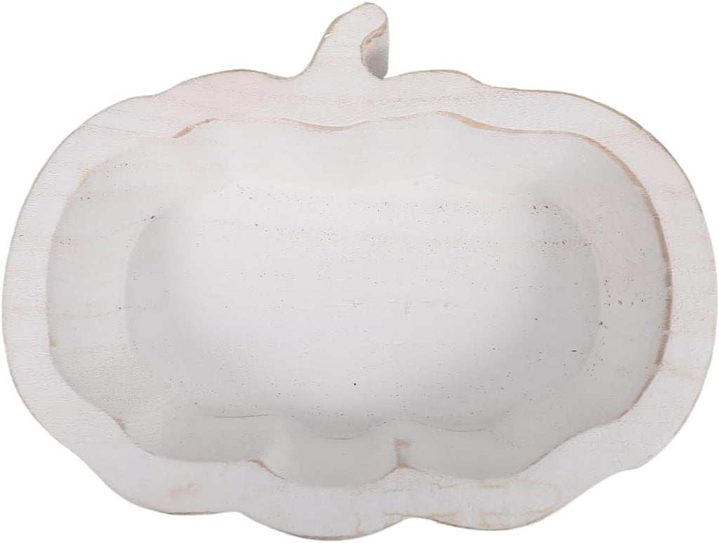 SHOWERORO Pumpkin Shaped Wooden Dessert Bowl 7.67 Inch Fruit Serving Plate for Snacks Storage Home Kitchen Dining