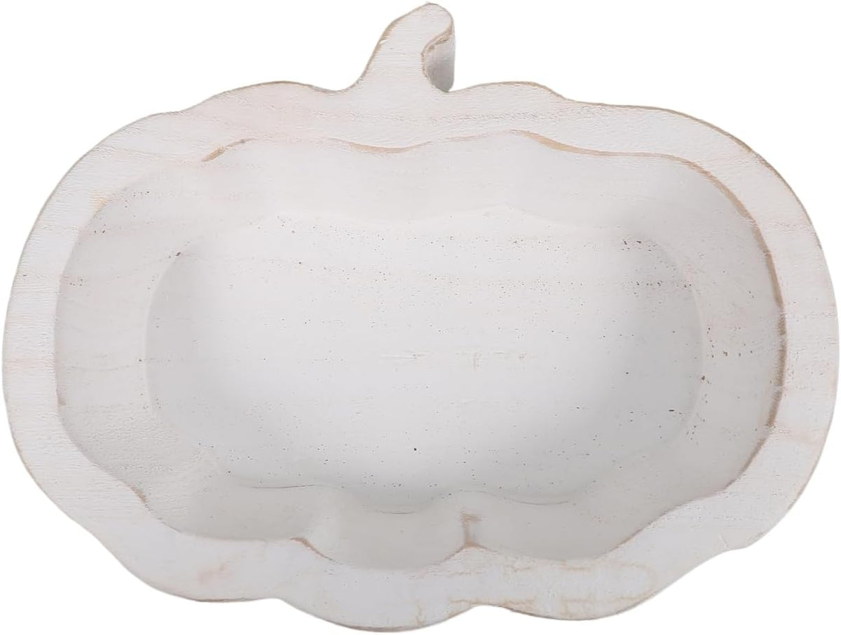 SHOWERORO Pumpkin Shaped Wooden Dessert Bowl 7.67 Inch Fruit Serving Plate for Snacks Storage Home Kitchen Dining