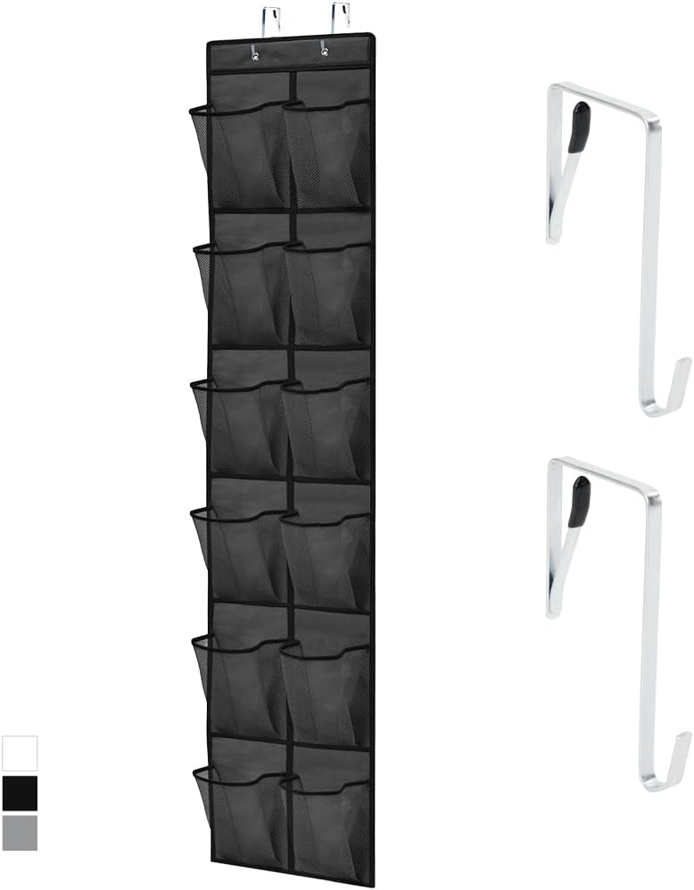 GORILLA GRIP Over the Door Shoe Organizer, 12 Large Pockets, Black