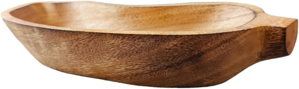 Carved Wood Bowl 10" Long Brown Banana Fruit Shaped Tray Plate - Handcrafted Functional Collectibles Wooden Crockery for Serving Candy Nuts Desserts Fruits Accent Décor Gifts