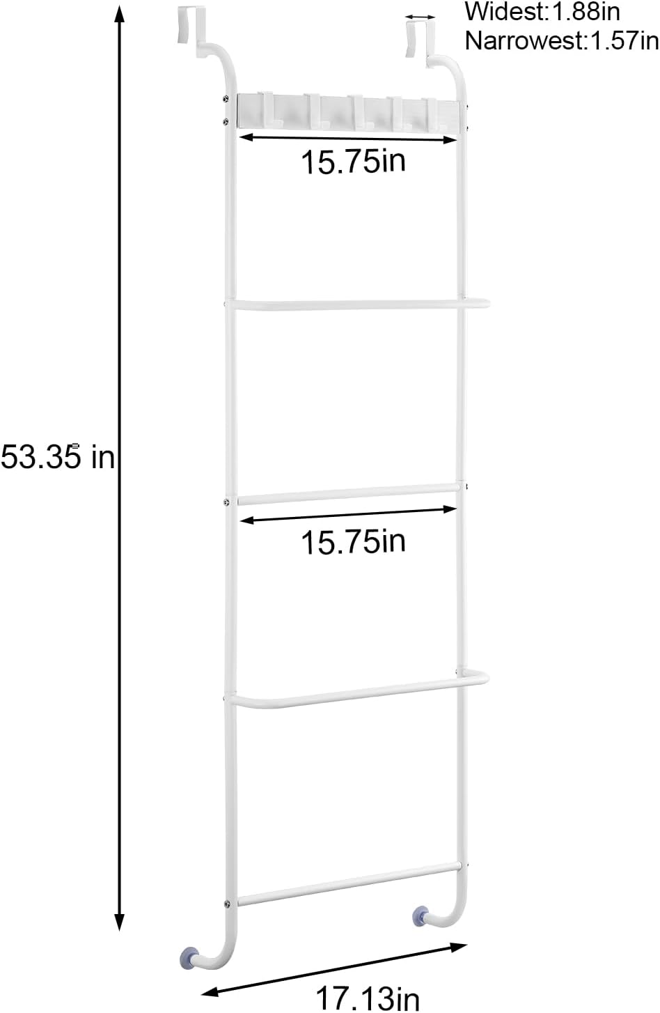 Over The Door Towel Rack 5 Tier Over The Door Towel Bar for Bathroom Towel Holder Over Door Hanger with Hooks Large Metal Towel Blanket for Bedroom Dorm Door (White)