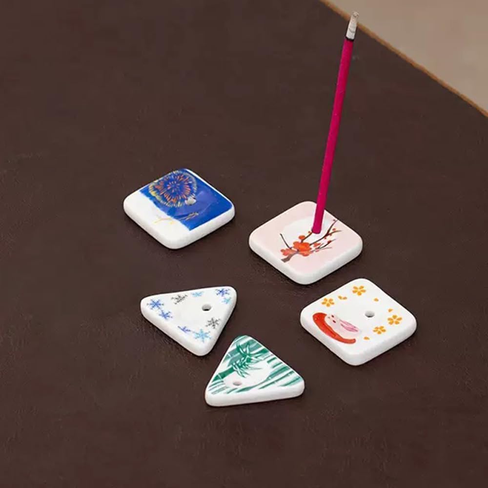 5 pcs, Japanese Mini Cherry Blossom Ceramic Incense Stick Holder or Incense Burner Holder, Handmade Cute Multicolour Unique Ash Catcher Inscent, 1.5 inches