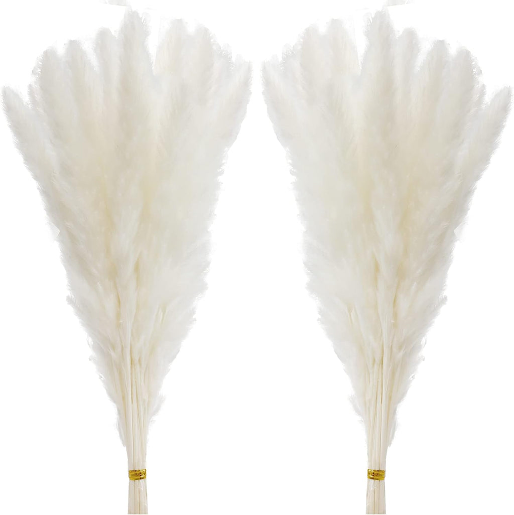 60 Pcs White Pampas Grass ,17 inch/45 cm Natural Dried Pampas Grass Branches Decor for Home Kitchen Garden Party Photographing Flower Arrangement Vase Decor（White