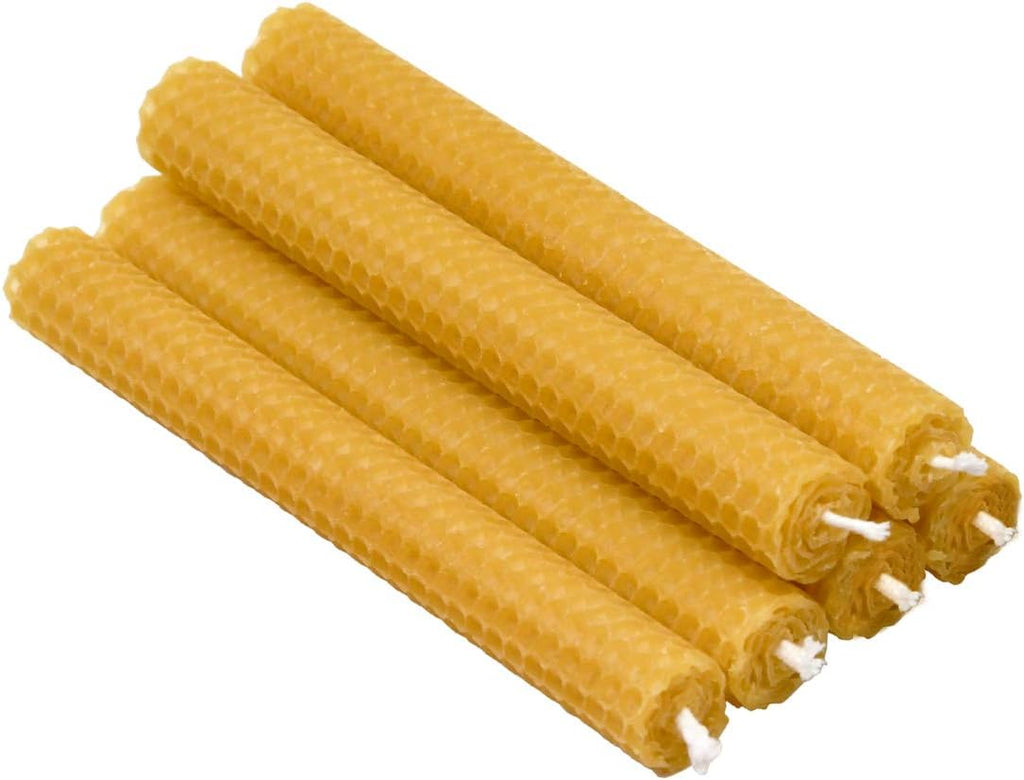 TELOSMA 8 Inch Yellow Beeswax Taper Candles Hand Rolled, 6 Pack, Unscented