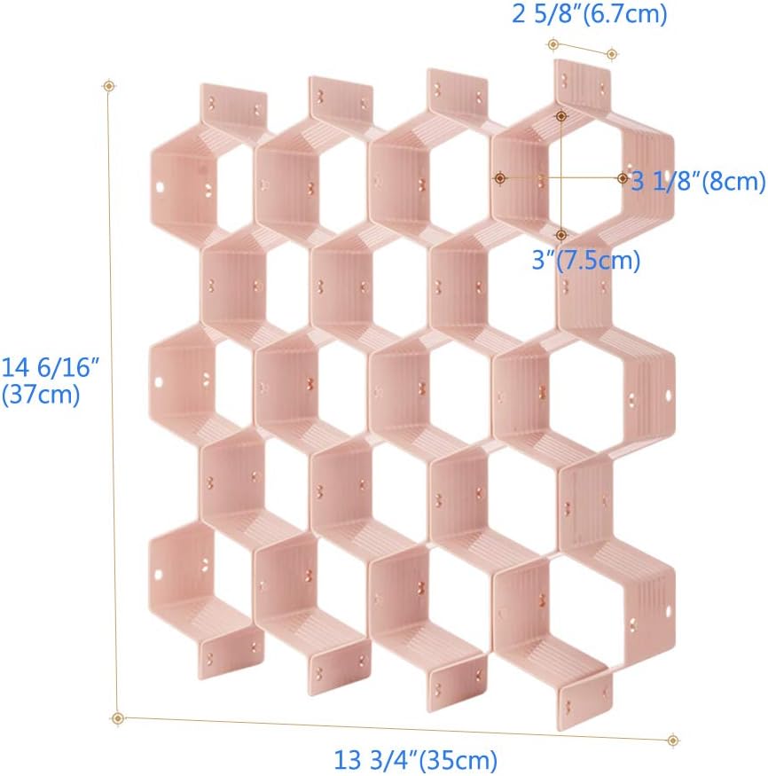 Poeland Drawer Divider Organizer Adjustable DIY Grid Honeycomb Drawer Divider for Underwear Belt Scarf Socks Pink