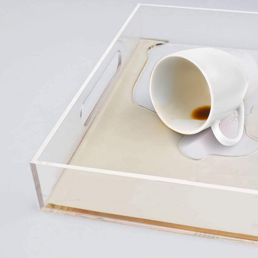 Tasybox Acrylic Serving Tray with Handles, Ottoman Tray, Coffee Table Tray