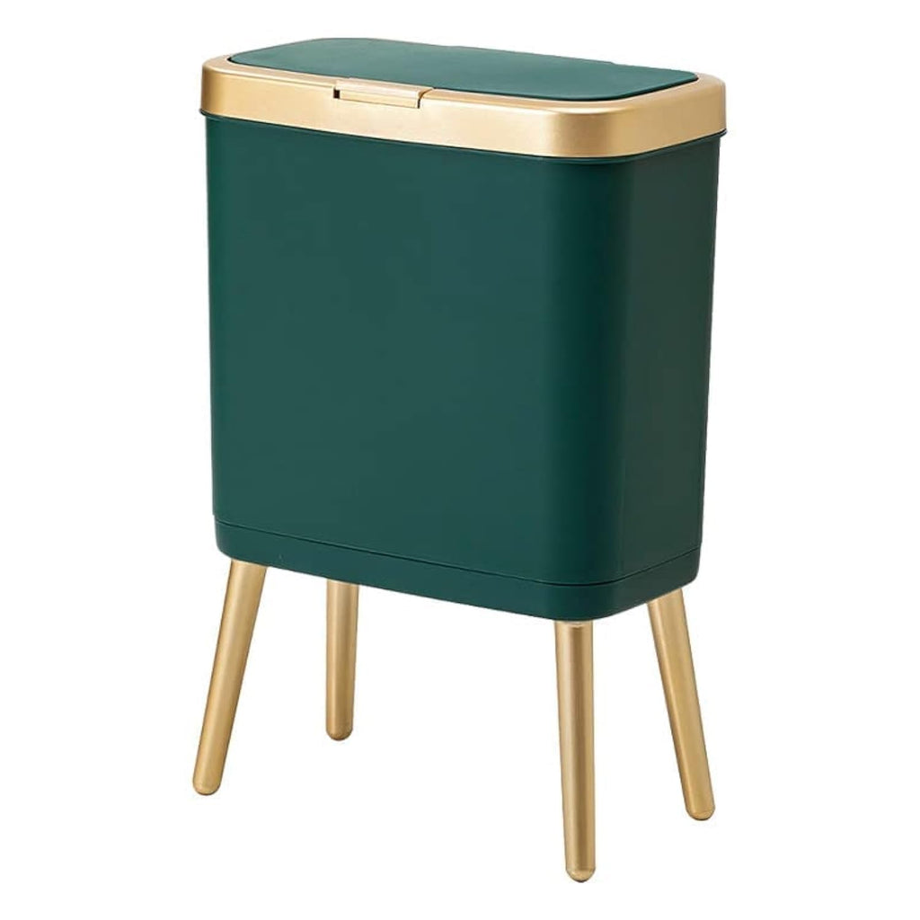 Procade Green Bathroom Trash Can with Lid,4 Gallon Retro Gold Garbage Can