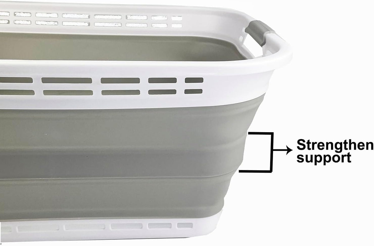 SAMMART 42L (11 gallons) Collapsible Plastic Laundry Hamper/Basket - Foldable Storage Container/Organizer - Portable Laundry Basket - Easy Storage Space Saving (White/Light Grey)