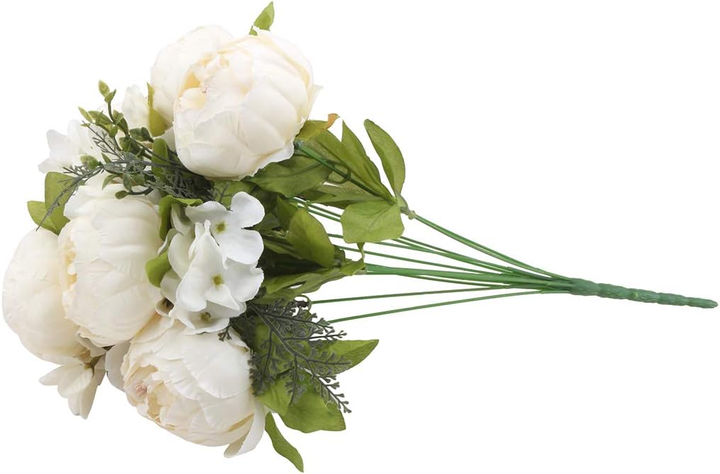 Silk Peony Bouquet Vintage Artificial Peonies Flower for Home Wedding Party Decor (1pcs, White)