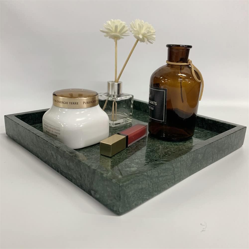 Natural Marble Square Neat Makeups Organizer/Bathroom Vanity Tray for Razor Towel Toothpaste (9.84x9.84x1.18in, Green)