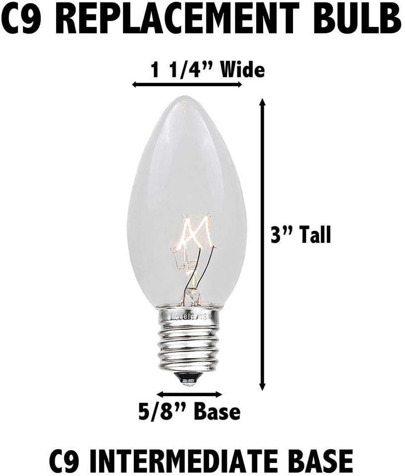 Novelty Lights 75 Pack C9 Ceramic Outdoor Christmas Replacement Bulbs, Multi, E17 Intermediate Base, 7 Watt