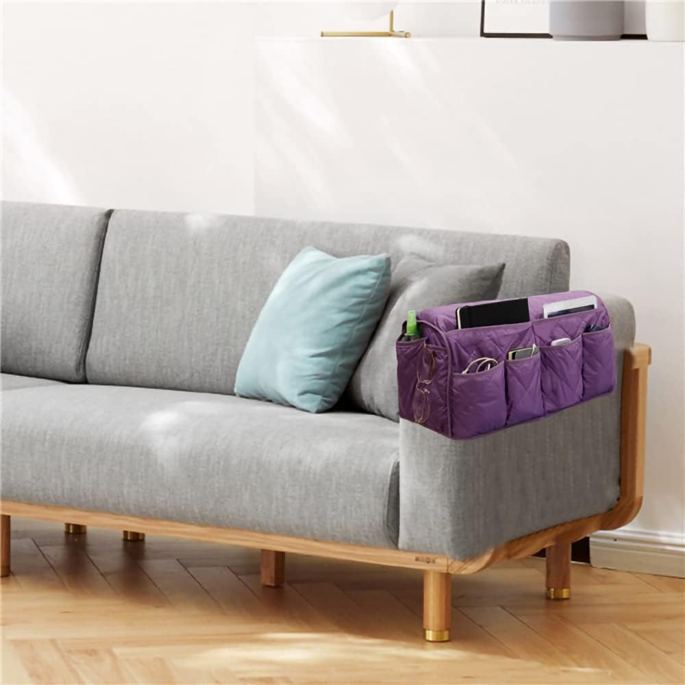 Armchair Caddy for Recliner Sofa Remote Control Holder Organizer for Recliners Purple Sofa Armrest Cover with 14 Pockets for Armchair Organizer