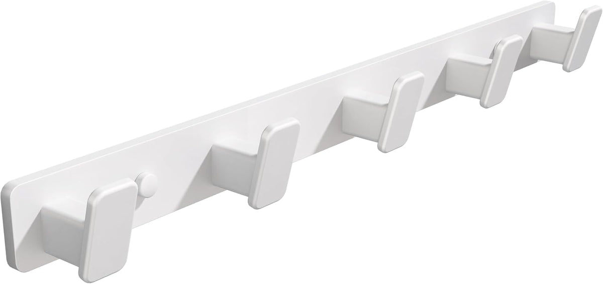 White Coat Rack Wall Hooks for Hanging Heavy Duty Door Hooks with 5 Hooks Key Holder for Wall Hat Rack for Entrance Coat Hook