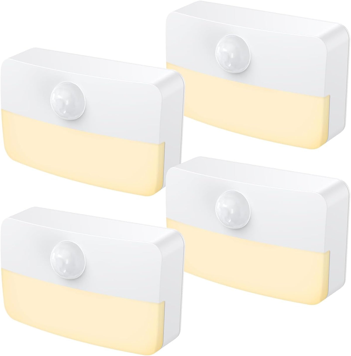 【4 Pack】 Motion Sensor Night Light, Stick-On Motion Sensor Lights Indoor, Battery Powered Under Cabinet Kitchen Lights with Adhesive Pads, Auto/On/Off for Cupboard Wardrobe Stair Kitchen- Warm White