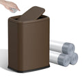8L/2.1 Gallon Small Bathroom Trash Can with Lid, Swing-Top Rectangular Waste Bin, Stainless Steel Garbage Can for Home, Office, Toilet, Bedroom, Living-Room (Brown)