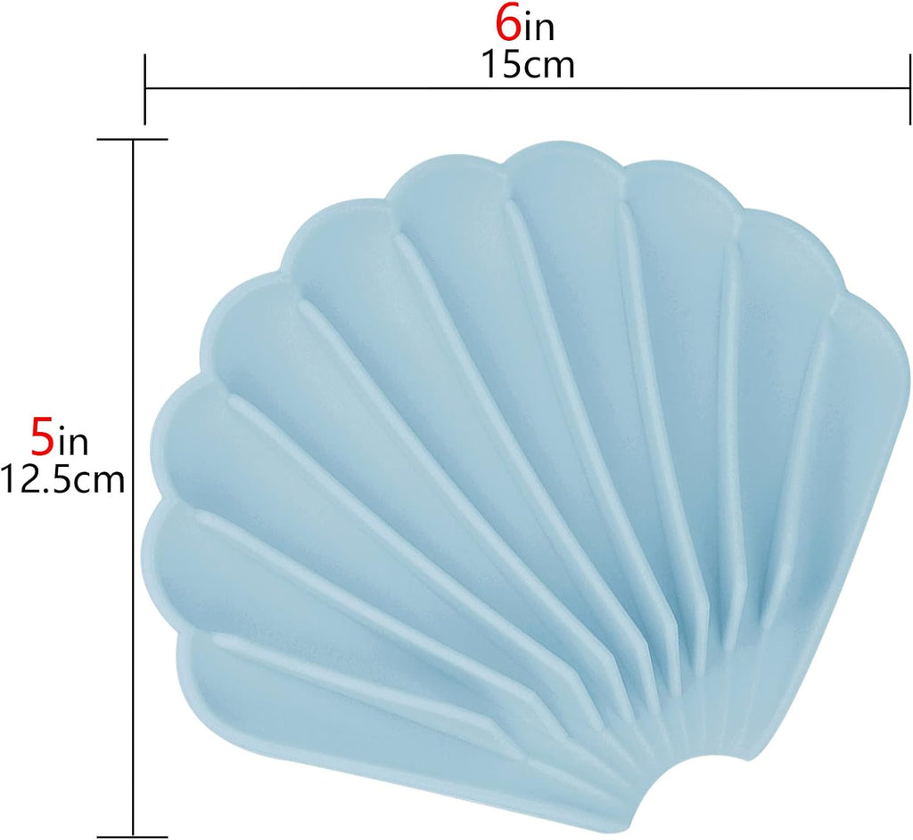 3 Pcs Soap Dishes with Drain, Shell Shape Silicone Self Draining Soap Tray Bar Soap Holder for Bathroom Shower Kitchen (Blue, Green, Grey)