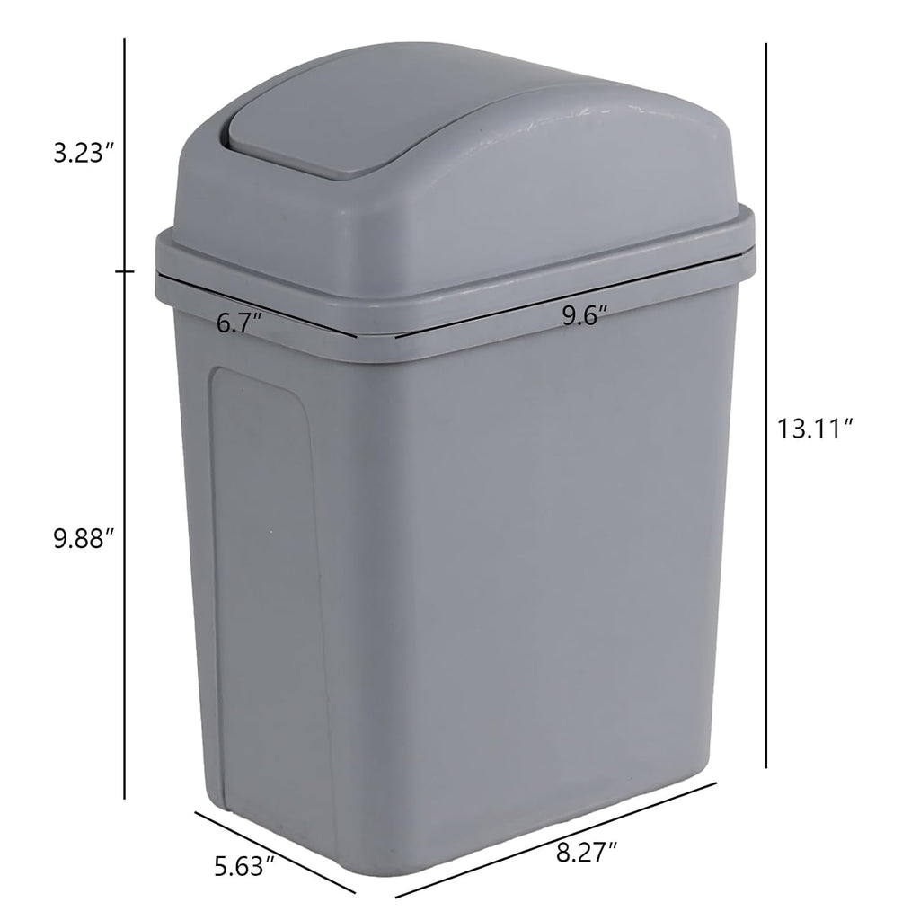 1.8 Gallon Small Plastic Trash Can with Swing Top Lid, 1-Pack, Grey