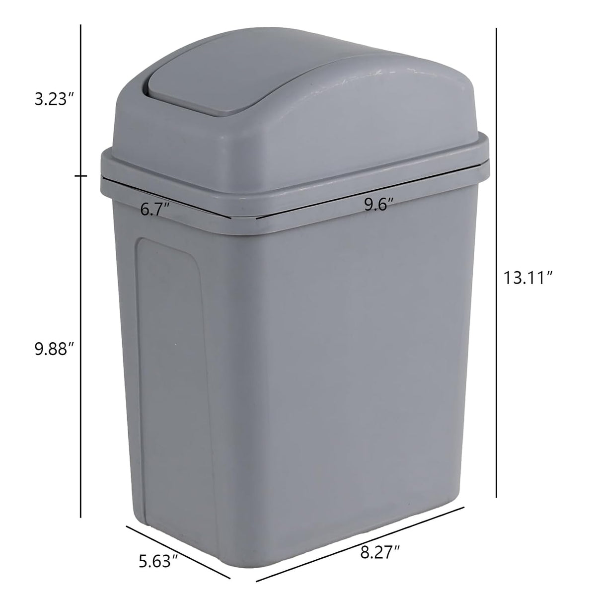 1.8 Gallon Small Plastic Trash Can with Swing Top Lid, 1-Pack, Grey